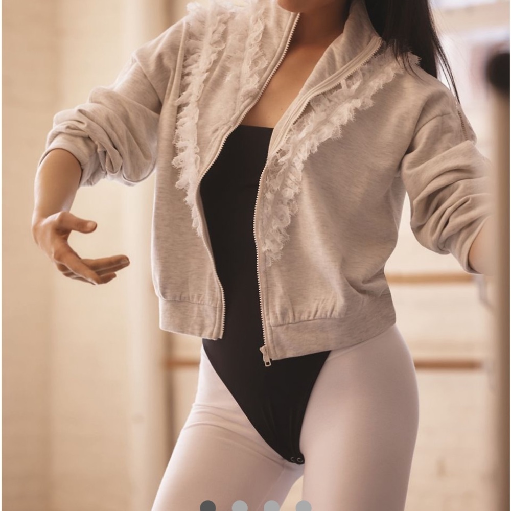 Gray Ruffled Zip-Up Jacket - Picture 4 of 5